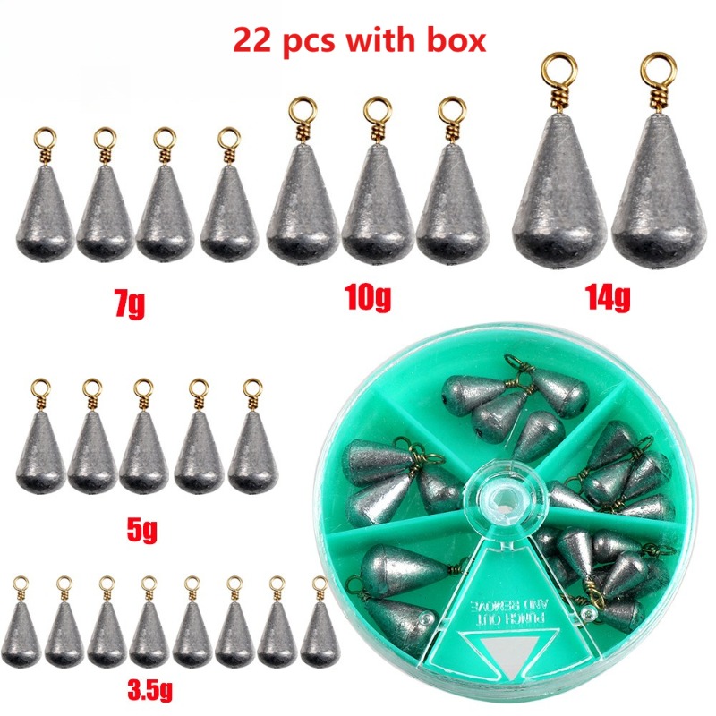 Fishing Lure Spinnerbait - 22Pcs with Box Lead Fishing Sinker